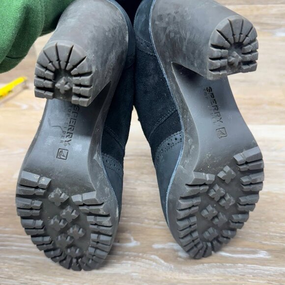 Sperry Emory Black Leather/Suede Lug Sole Heeled Oxford Shoe Women's Size 8 - Picture 4 of 7